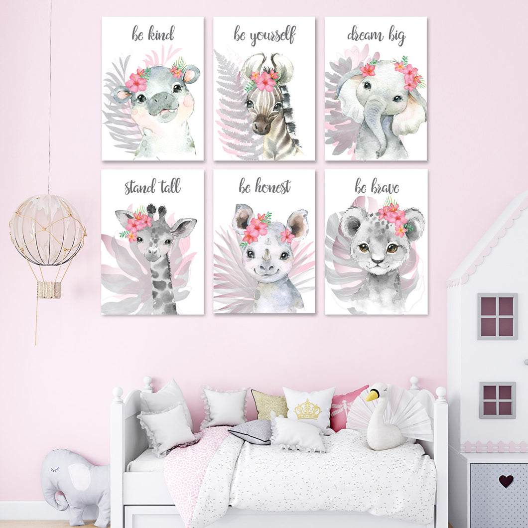 Safari Animals in Grey and Pink