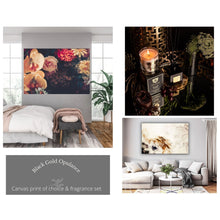 Load image into Gallery viewer, OPULENT ESCAPE CANVAS AND FRAGRANCE SET - BLACK GOLD RANGE freeshipping - Beautiful Spaces Store
