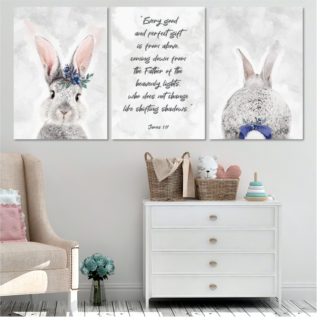 Grey + Purple Bunny with Bible Verse