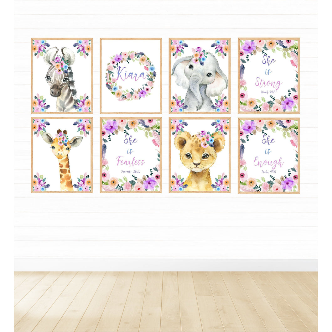 Safari Animals Flowers Girls Name freeshipping - Beautiful Spaces Store