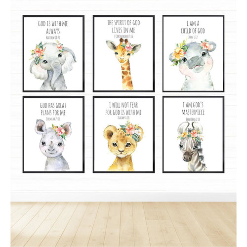Safari Animals Bible Verse with Flowers freeshipping - Beautiful Spaces Store